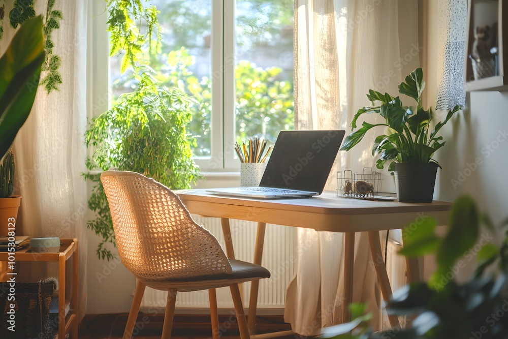 Fototapeta premium Hygge workspace with plants