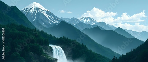 Majestic Waterfall in Lush Green Forest Landscape | 21:9 Aspect Ratio