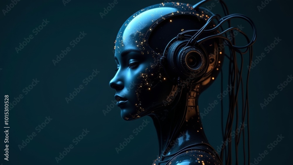 Cybernetic Female with Neural Connections and Futuristic Blue Lighting in Sci-Fi Environment
Cybernetic Female with Neural Connections and Futuristic Blue Lighting in Sci-Fi Environment