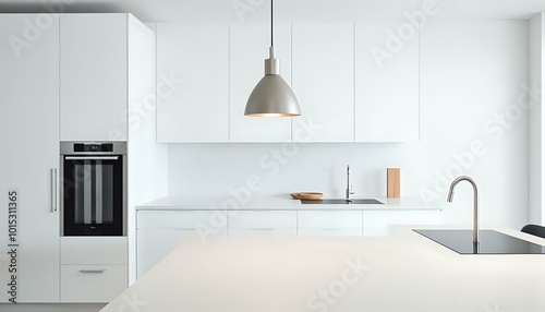 Modern Kitchen Interior with Sleek Cabinets, Stainless Steel Appliances & Activity