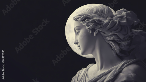 Illustration of a renaissance marble statue of selene. she is the goddess and the personification of the moon, selene in greek mythology, known as luna in roman mythology. Moon Goddess. Illustration
