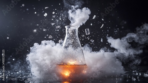 Shattered chemistry flask. Chemistry concept. Scientific experiment