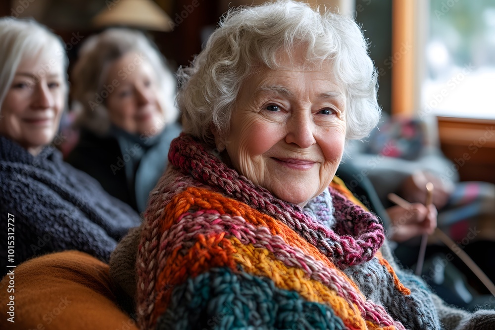 Older adults enjoying a knitting circle