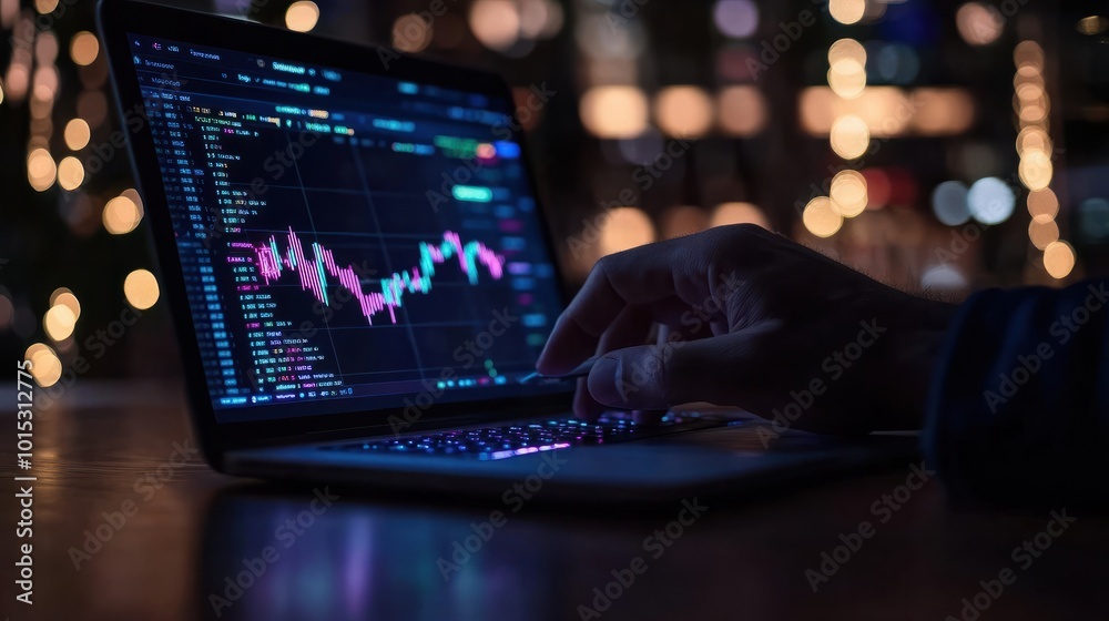 Businessman's hand working on a laptop with graphic graph chart diagram, stock market on the screen. Businessman's hand working on a laptop with graphic graph chart diagram, stock market on the screen.