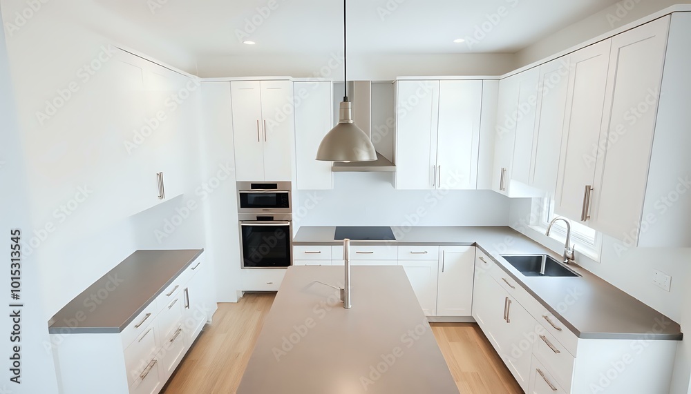 Modern White Kitchen with Island and Stainless Steel Appliances - Daylight Interior Design Modern White Kitchen with Island and Stainless Steel Appliances - Daylight Interior Design