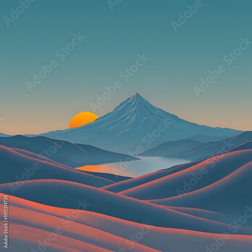 Breathtaking Mountain Range Sunset with Serene Lake, High Resolution 1:1 Image