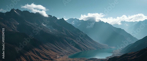 Breathtaking Panoramic View of Tofua Volcano in New Zealand Lake Scene with Mountains and Trees photo