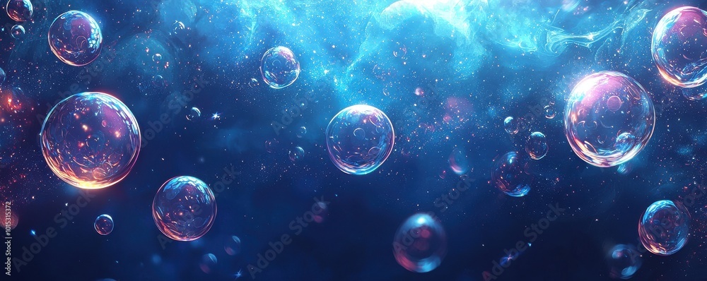 custom made wallpaper toronto digitalCute cartoon bubbles floating on a blue background with glowing effects and dreamy aesthetic appeal