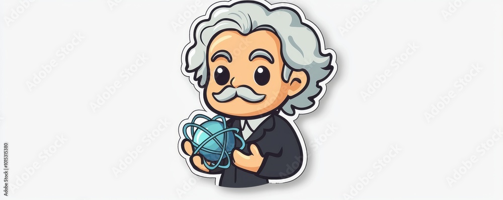 Cute cartoon illustration of scientist holding an atom, featuring playful depiction of science icon with whimsical charm and creativity. Cute cartoon illustration of scientist holding an atom, featuring playful depiction of science icon with whimsical charm and creativity.