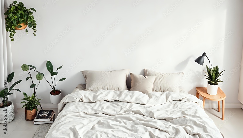 Cozy Queen-Sized Bed with Modern Touches in Serene Bedroom Cozy Queen-Sized Bed with Modern Touches in Serene Bedroom
