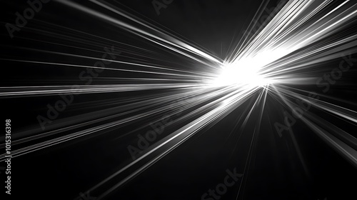 Abstract background with white rays of light emanating from a central bright point on a black background.