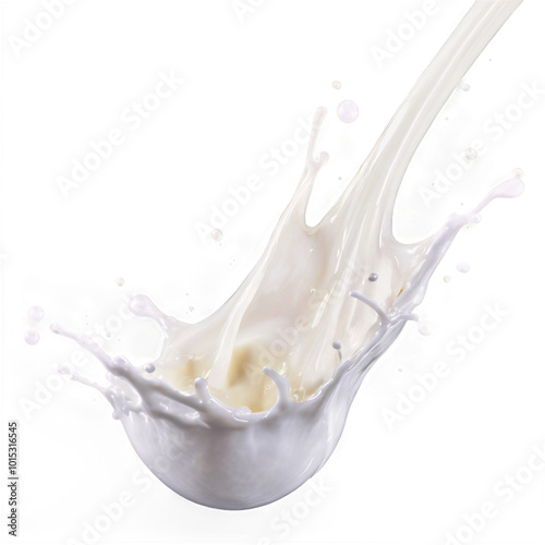 A delicious scoop of ice cream splashes into a glass of milk, creating a crea...