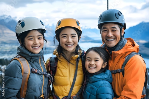 On vacation a Chinese family enjoying adventure sports in Queenstown