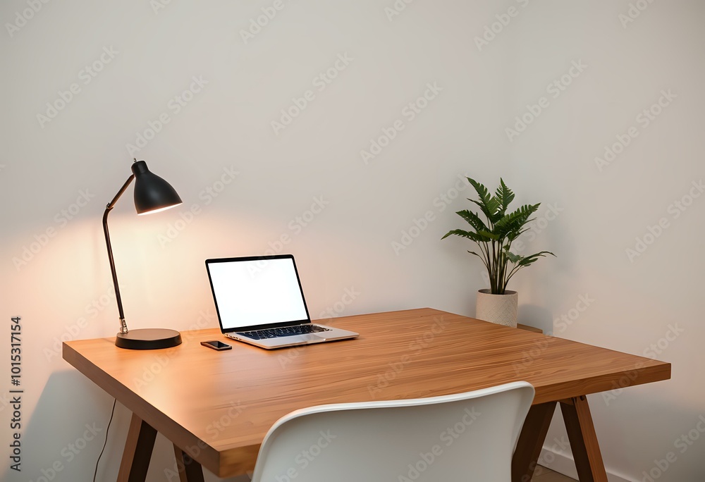 Cozy Home Office Setup with Desk, Chairs, and Soft Lighting