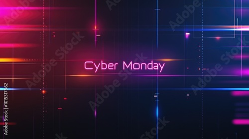 Neon cyber monday sale background with futuristic digital glitch and colorful light effects concept photo