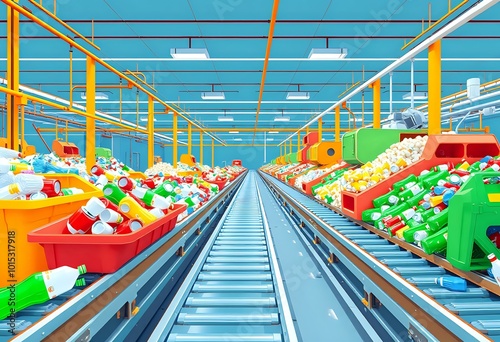 Industrial Warehouse Scene with Colorful Crates and Shelves, High-Brightness Lighting