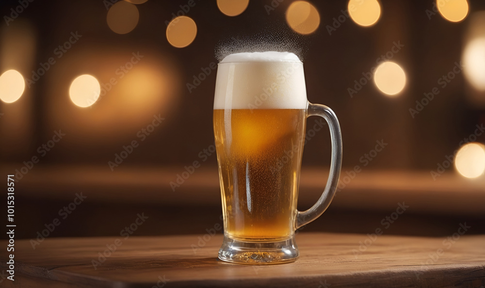 Amber beer on a bar stool with soft, warm lighting. Amber beer on a bar stool with soft, warm lighting.