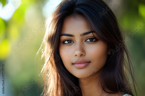 Close up of attractive young Indian asian woman with smooth skin photo