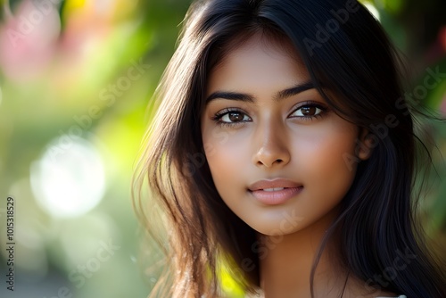 Close up of attractive young Indian asian woman with smooth skin photo