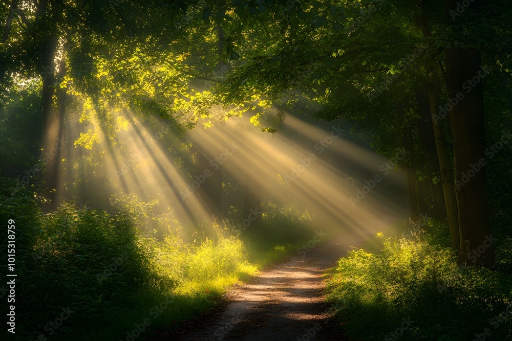 Sunlight on a path in woodlands Sunlight on a path in woodlands