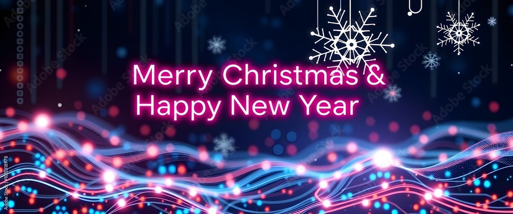 Merry Christmas and Happy New Year Greeting with Neon Lights Merry Christmas and Happy New Year Greeting with Neon Lights