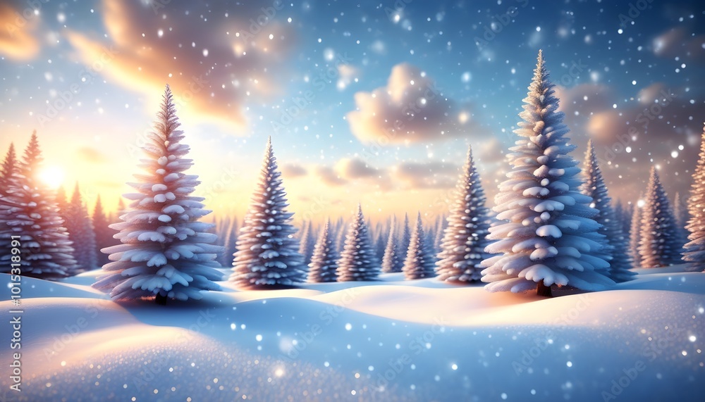 Naklejka premium snowy winter background with snow-covered pine trees for text