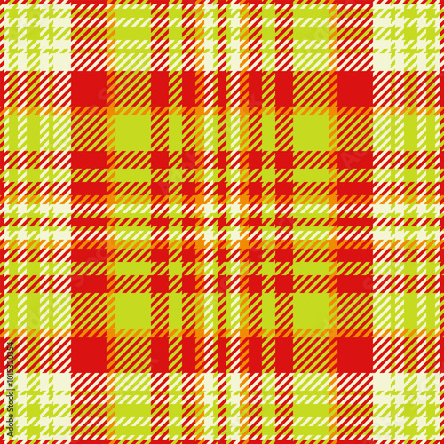 Rustic tartan fabric textile, victorian check seamless pattern. Sofa background texture vector plaid in lime and red colors.