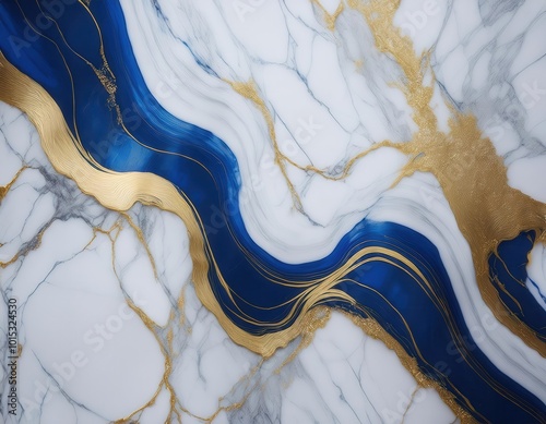 Elegant white marble texture with subtle golden and blue veins may used as a background