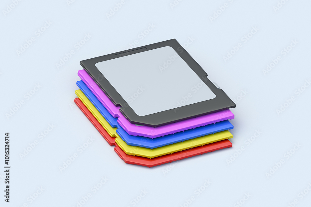 Stack of SD cards on light gray background. SDXC memory stick. Storage for digital information. 3d render Stack of SD cards on light gray background. SDXC memory stick. Storage for digital information. 3d render