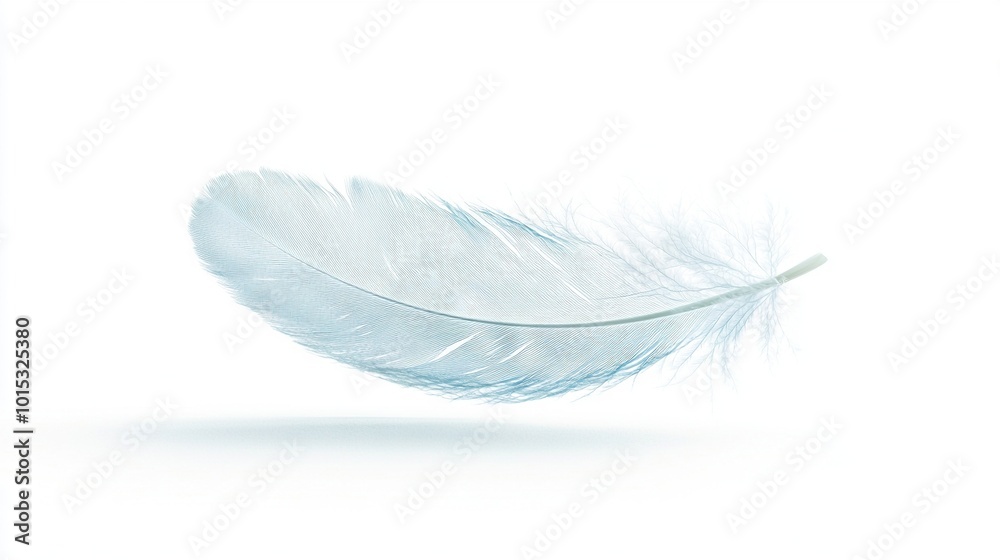 A detailed shot of a snowy feather against an unblemished backdrop with a mirror-like representation on the right A detailed shot of a snowy feather against an unblemished backdrop with a mirror-like representation on the right
