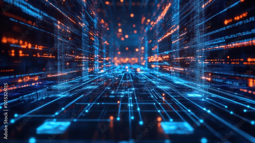 Image depicting an encrypted cybersecurity network with data connections and futuristic interface