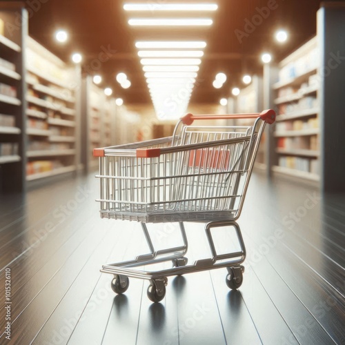 Wallpaper Mural An empty shopping cart under the bright lights of the store. Torontodigital.ca