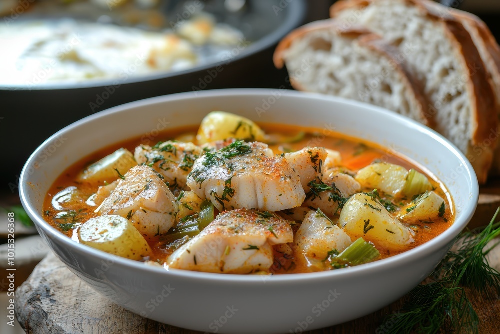 Cozy Winter Meal: Fish Stew with Potatoes and Leeks in Tomato Broth Cozy Winter Meal: Fish Stew with Potatoes and Leeks in Tomato Broth