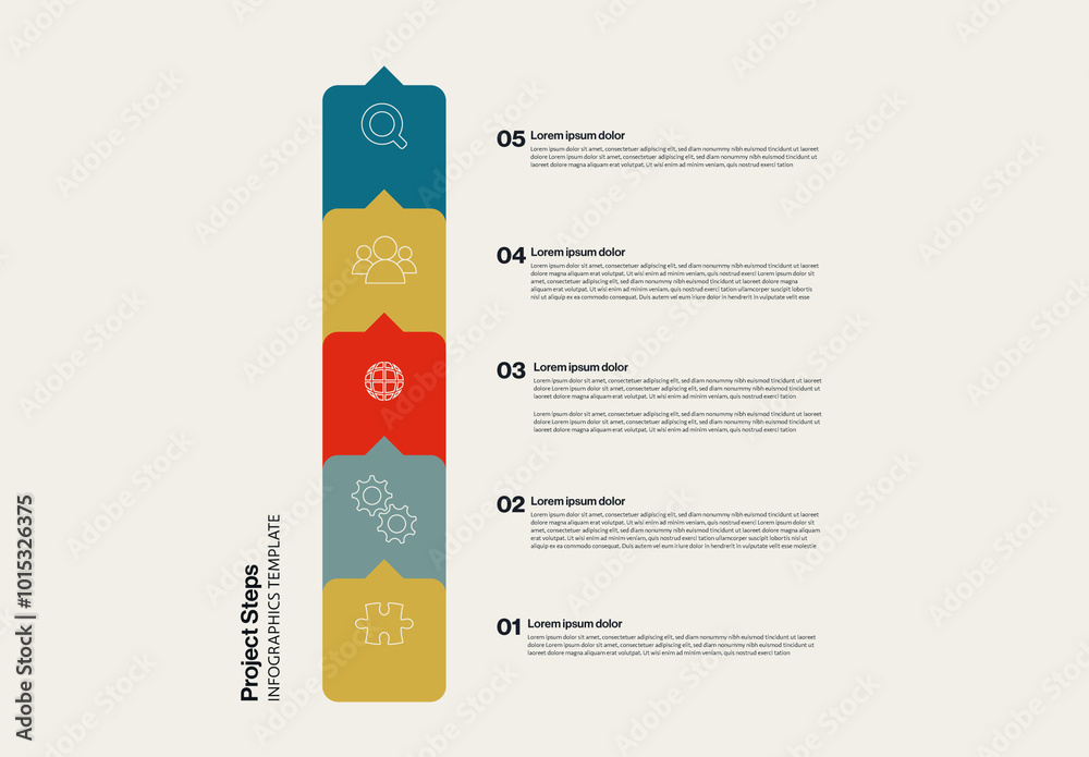 Project Steps Vertical Infographics Template with Rounded Squares Stock ...