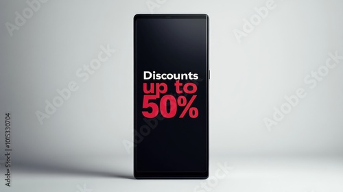 Smartphone Display Showing Bold Discounts up to 50 percent for Online Shopping Deals