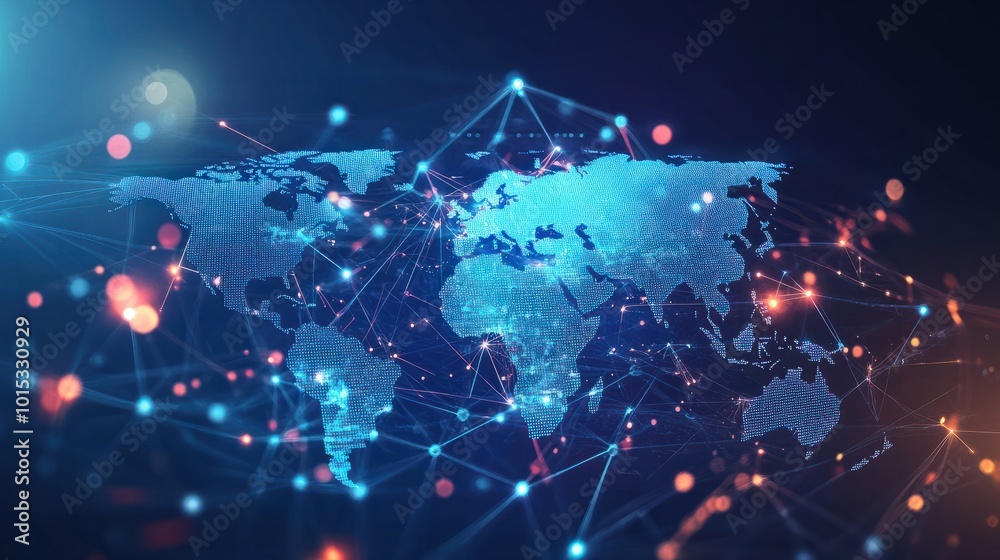 Reflection Abstract digital world map, concept of global network and connectivity on Earth, data transfer and cyber technology, information exchange and international telecommunication, Ai Reflection Abstract digital world map, concept of global network and connectivity on Earth, data transfer and cyber technology, information exchange and international telecommunication, Ai