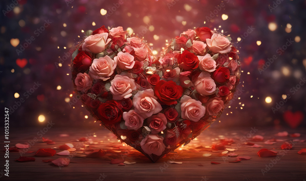 Romantic card: a heart surrounded by red roses Romantic card: a heart surrounded by red roses