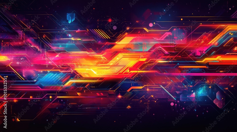 Futuristic Digital Abstract Background with Vibrant Neon Colors and Geometric Patterns Futuristic Digital Abstract Background with Vibrant Neon Colors and Geometric Patterns