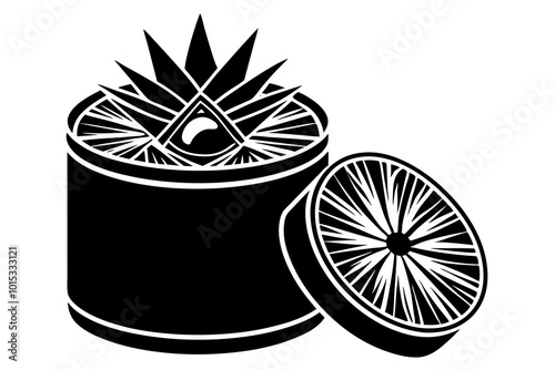  Pineapple Slices in Food Can  silhouette black vector illustration photo