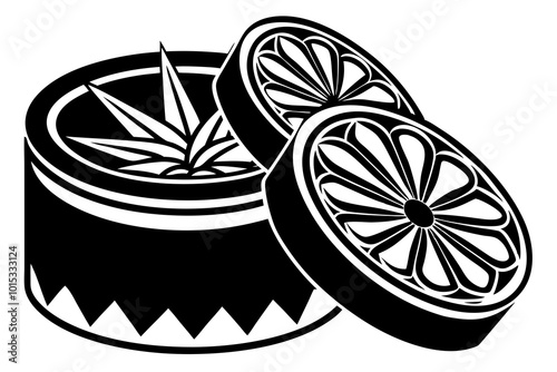  Pineapple Slices in Food Can  silhouette black vector illustration photo