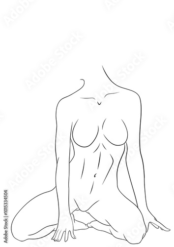 illustration d'une femme nue assise, dessin ligne 