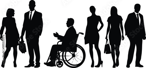 Silhouettes of diverse business people standing illustration.eps