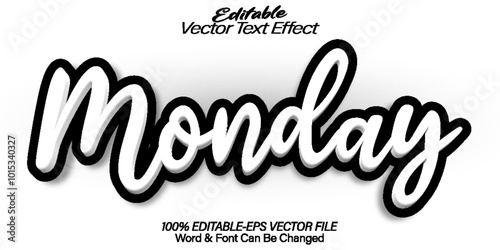 Monday  Vector Text Effect Editable Alphabet White Sticker Black Cartoon Minimal