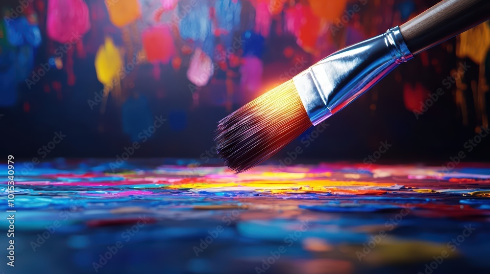 Fototapeta premium A paintbrush creating vibrant colors on a canvas, capturing the essence of artistic inspiration and creativity.