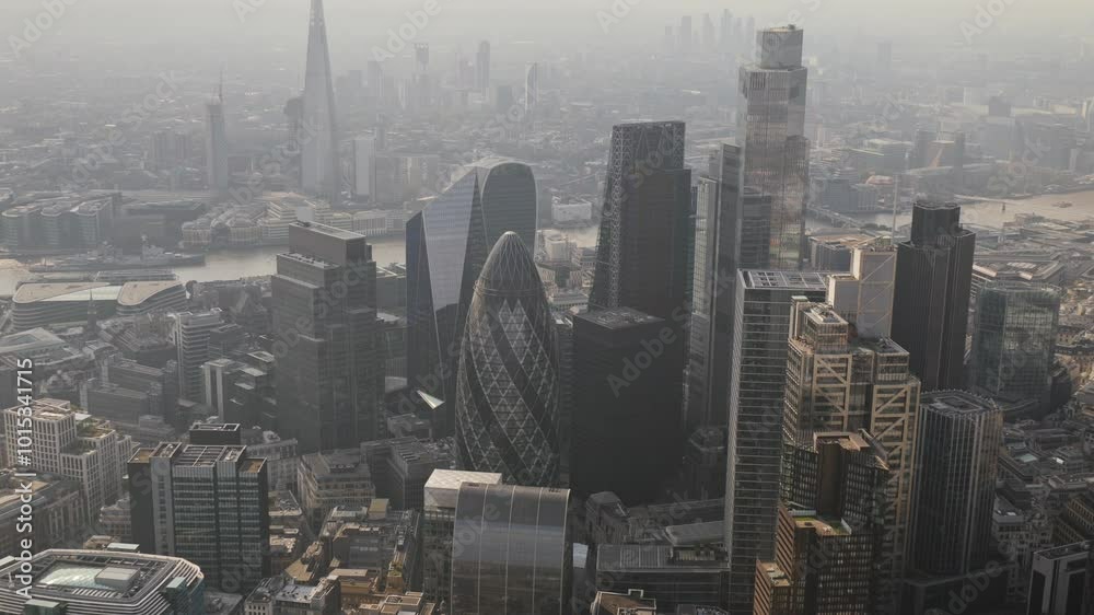 london city skyline from a helicopter