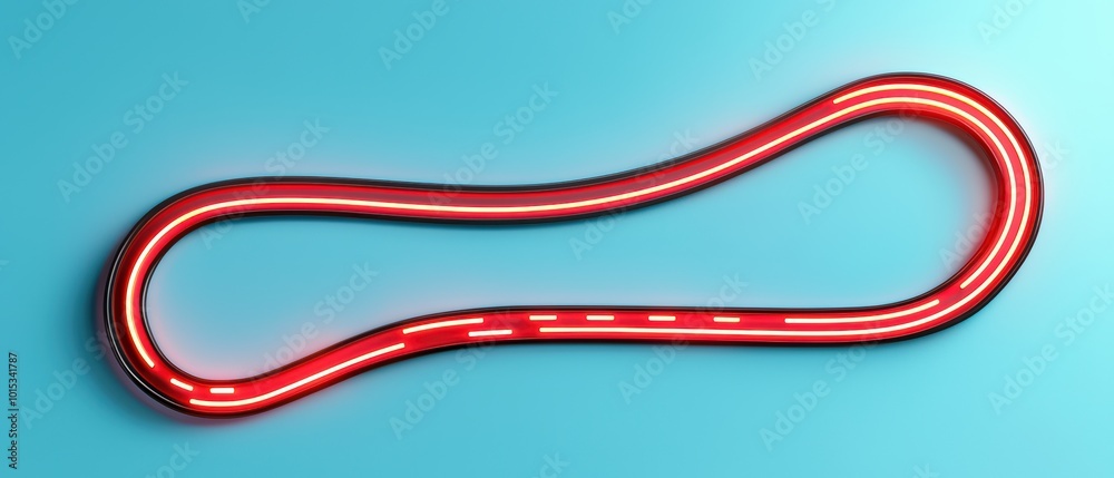 A vibrant red neon outline of a race track on a smooth blue background, perfect for modern design concepts. A vibrant red neon outline of a race track on a smooth blue background, perfect for modern design concepts.