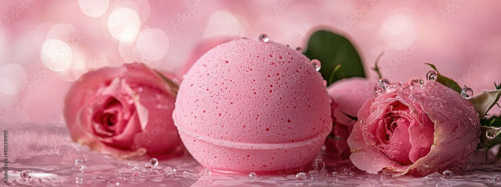 bath bombs with a rose scent. Selective focus bath bombs with a rose scent. Selective focus