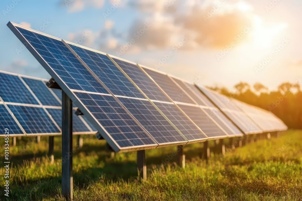 Solar panels on green grass receiving sunlight, showcasing renewable energy technology in nature. Solar panels on green grass receiving sunlight, showcasing renewable energy technology in nature.