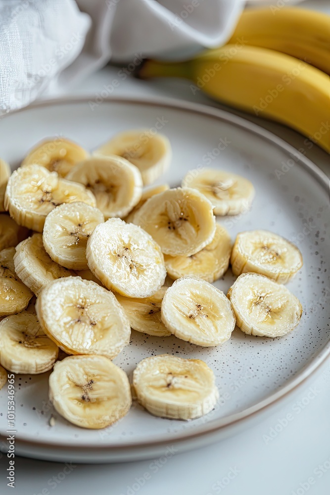 dried bananas in a white plate. Selective focus