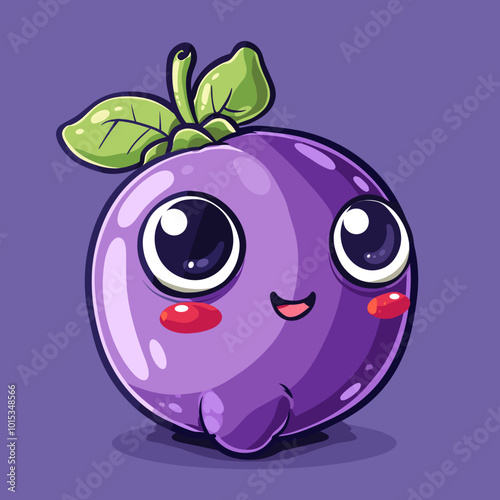 A cartoon drawing of a purple eggplant with a smiling face. The eggplant is happy and he is enjoying itself